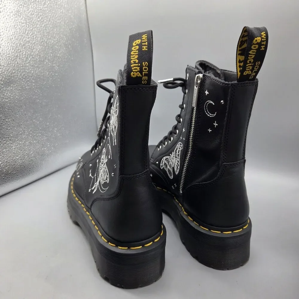 Dr. Martens Jadon Boots Celestial Moth Embroidered Platform Black Women's Sz 11